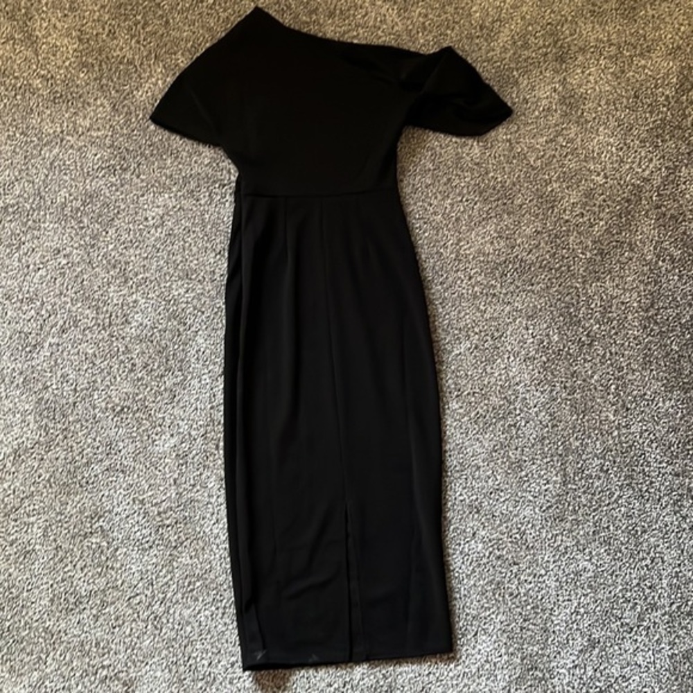 ASOS Black Midi One Shoulder Dress Size 2 - Picture 4 of 7